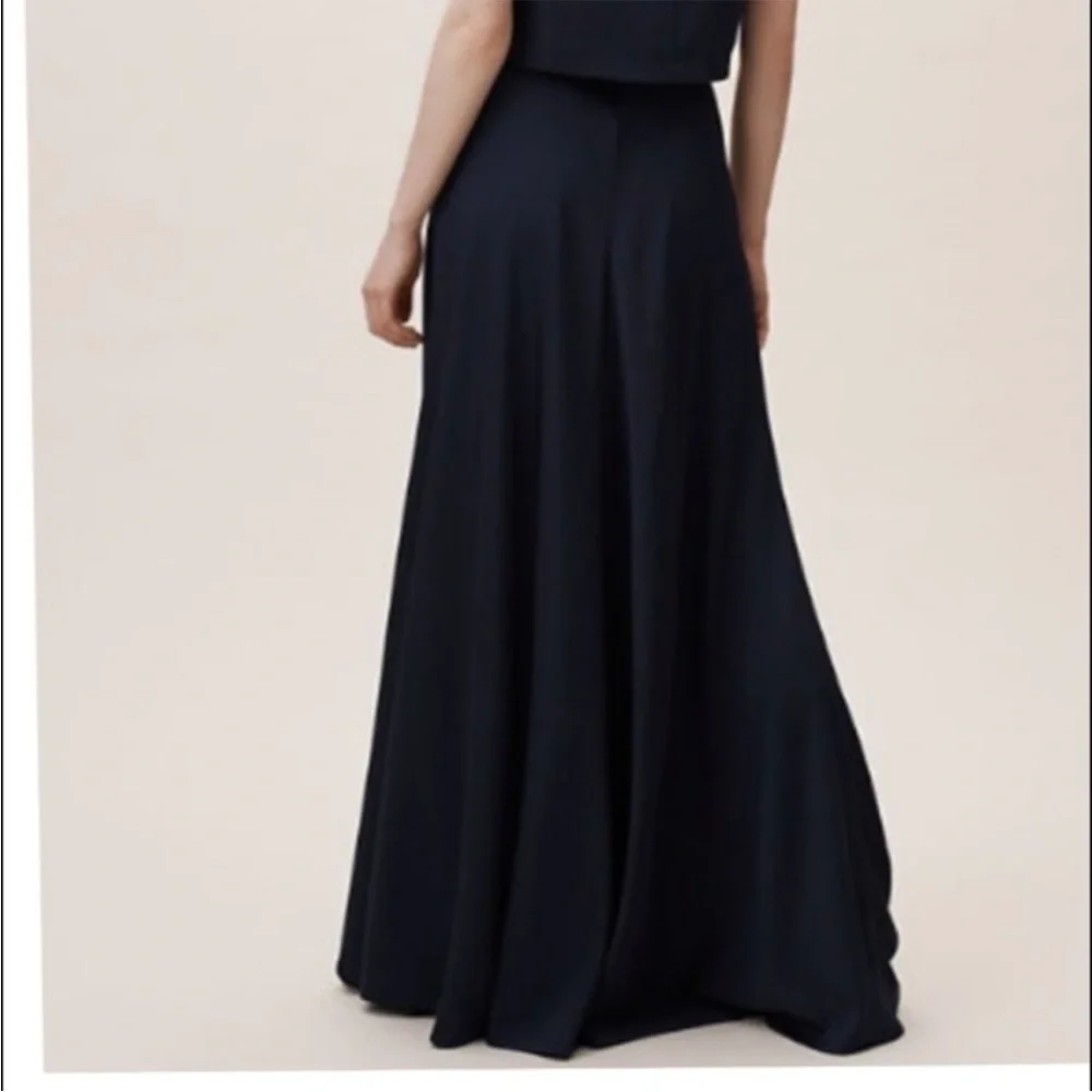 NWT Jenny Yoo Collection Navy Satin “Soleil” Maxi Skirt w Slit, Size 6 - Picture 3 of 8
